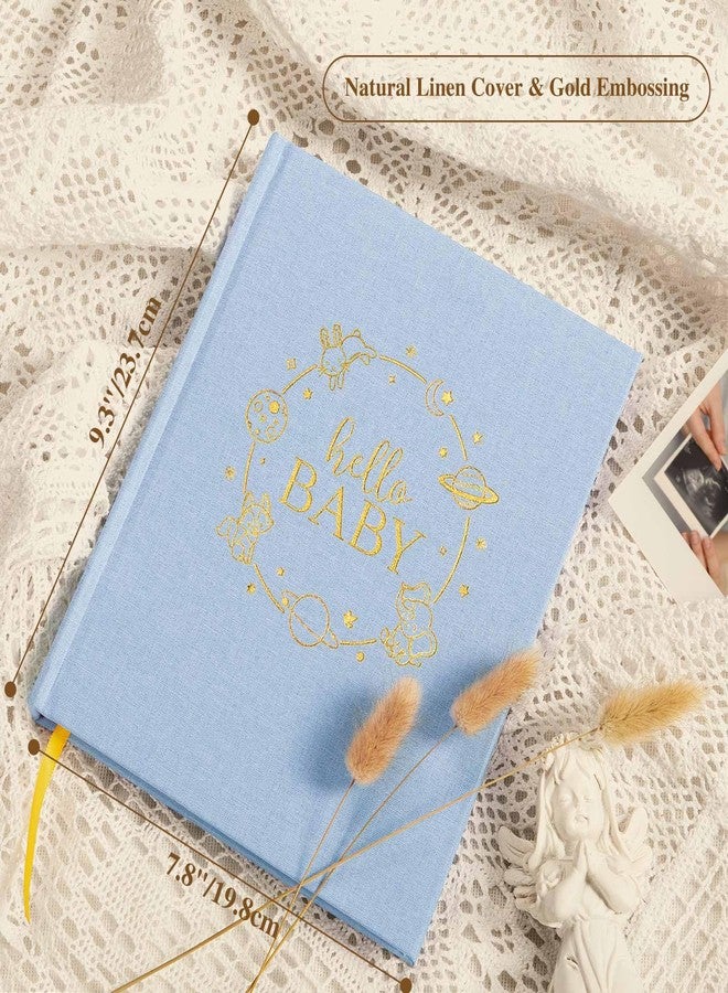 Lanpn Hello Baby Memory Book for Boy Girl - Linen Hardcover Baby Book Keepsake for New Parents - Newborn Baby First 5 Year Journal Scrapbook Photo Album Baby Milestone Book (Blue, 154 Pages) - Image 2